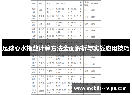 足球心水指数计算方法全面解析与实战应用技巧